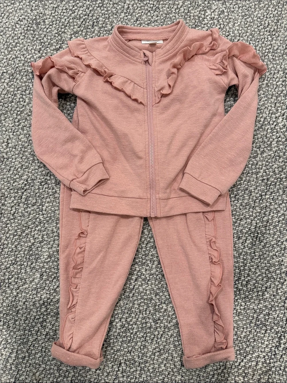 Mimiclakin Dusty Rose Zip Front Ruffle Baby Set